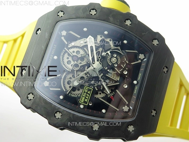 RM035-01 Forged Carbon Case KUF Best Edition Yellow Crown on Yellow Rubber Strap MIYOTA8215