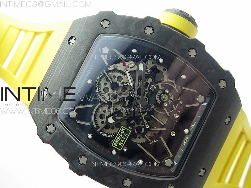 RM035-01 Forged Carbon Case KUF Best Edition Yellow Crown on Yellow Rubber Strap MIYOTA8215