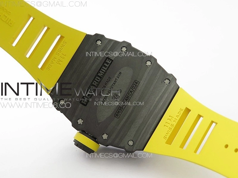 RM035-01 Forged Carbon Case KUF Best Edition Yellow Crown on Yellow Rubber Strap MIYOTA8215