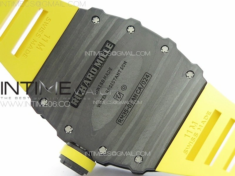 RM035-01 Forged Carbon Case KUF Best Edition Yellow Crown on Yellow Rubber Strap MIYOTA8215
