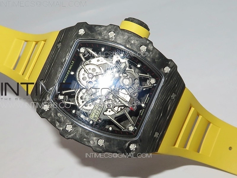 RM035-01 Forged Carbon Case KUF Best Edition Yellow Crown on Yellow Rubber Strap MIYOTA8215