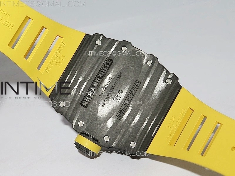 RM035-01 Forged Carbon Case KUF Best Edition Yellow Crown on Yellow Rubber Strap MIYOTA8215