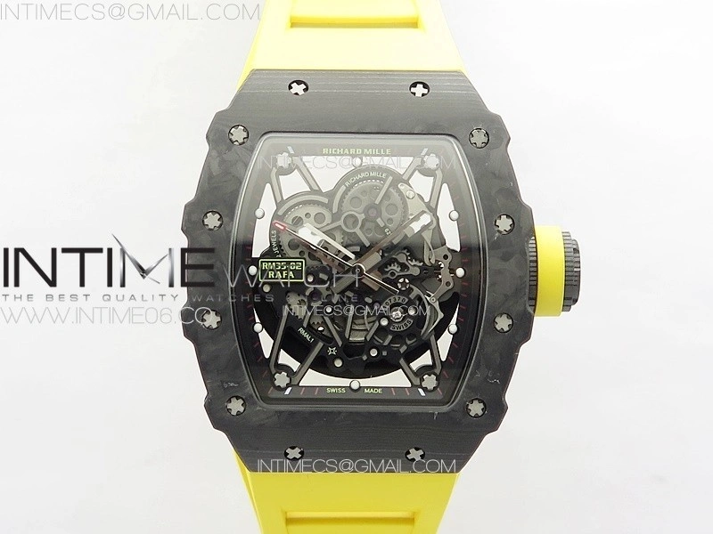 RM035-02 Forged Carbon Case KUF Best Edition Yellow Crown on Yellow Rubber Strap MIYOTA8215
