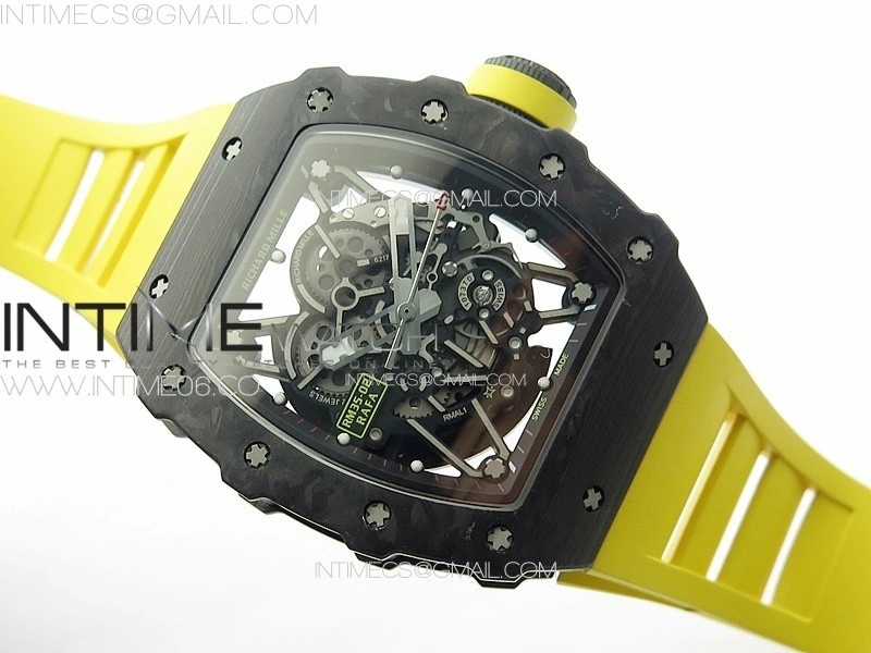 RM035-02 Forged Carbon Case KUF Best Edition Yellow Crown on Yellow Rubber Strap MIYOTA8215