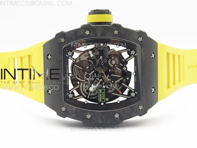 RM035-02 Forged Carbon Case KUF Best Edition Yellow Crown on Yellow Rubber Strap MIYOTA8215