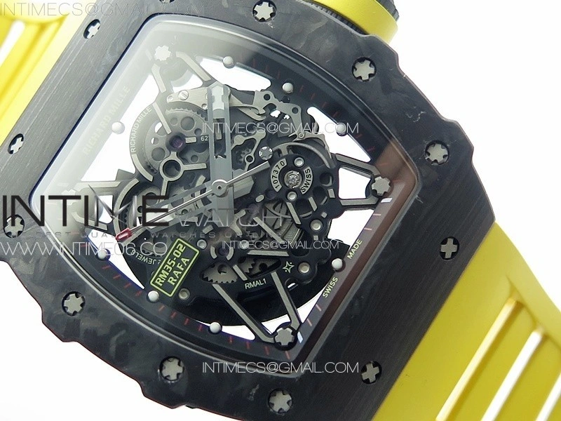 RM035-02 Forged Carbon Case KUF Best Edition Yellow Crown on Yellow Rubber Strap MIYOTA8215