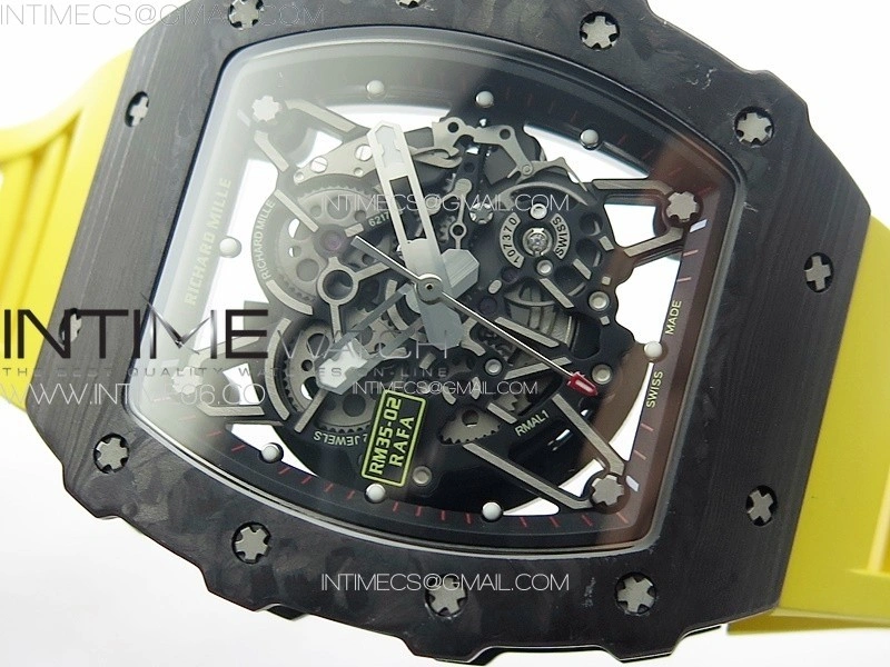 RM035-02 Forged Carbon Case KUF Best Edition Yellow Crown on Yellow Rubber Strap MIYOTA8215