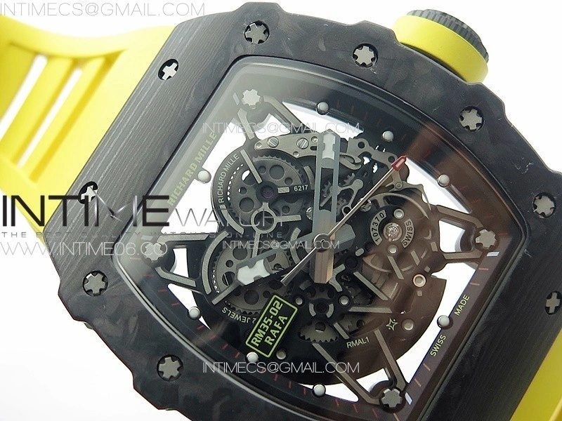RM035-02 Forged Carbon Case KUF Best Edition Yellow Crown on Yellow Rubber Strap MIYOTA8215