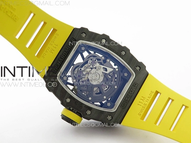 RM035-02 Forged Carbon Case KUF Best Edition Yellow Crown on Yellow Rubber Strap MIYOTA8215