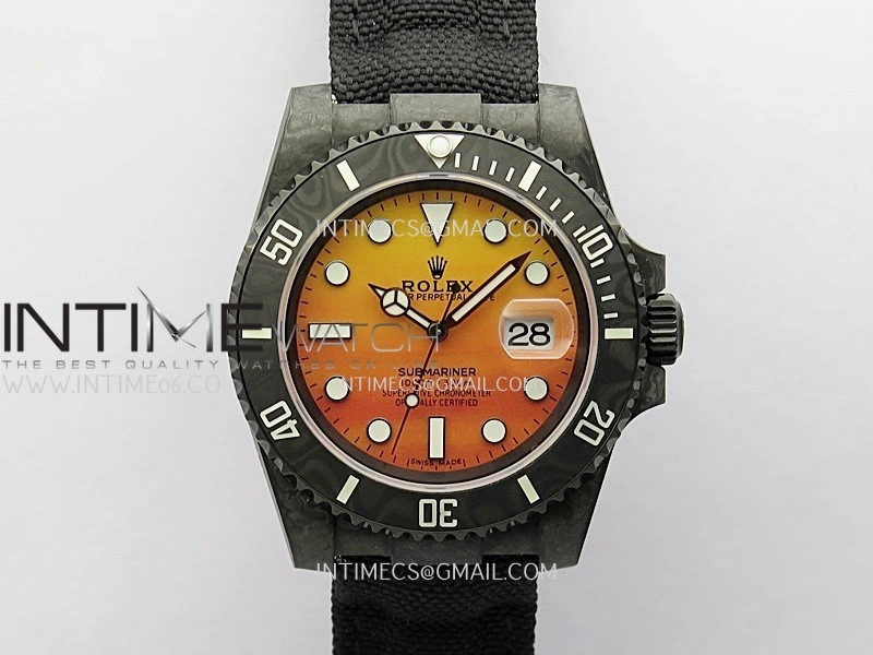 Submariner DIW Black Carbon PPMF Best Edition Orange Dial On Black Nylon Strap SA3135