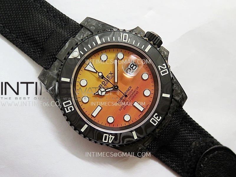 Submariner DIW Black Carbon PPMF Best Edition Orange Dial On Black Nylon Strap SA3135