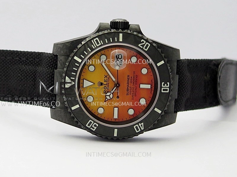 Submariner DIW Black Carbon PPMF Best Edition Orange Dial On Black Nylon Strap SA3135
