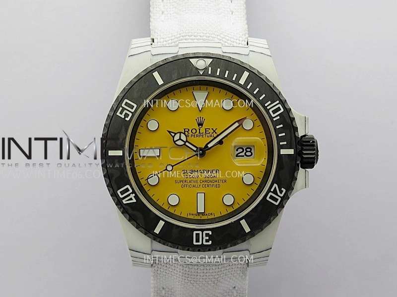 Submariner DIW White Carbon PPMF Best Edition Yellow Dial On White Nylon Strap SA3135
