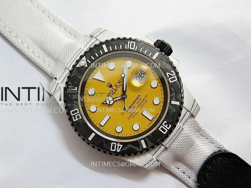 Submariner DIW White Carbon PPMF Best Edition Yellow Dial On White Nylon Strap SA3135