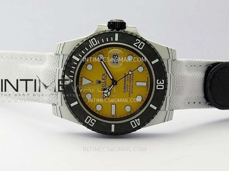 Submariner DIW White Carbon PPMF Best Edition Yellow Dial On White Nylon Strap SA3135