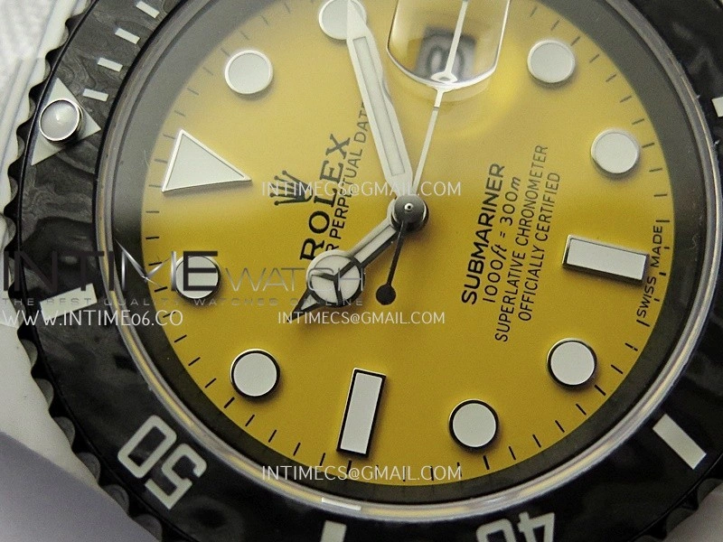 Submariner DIW White Carbon PPMF Best Edition Yellow Dial On White Nylon Strap SA3135
