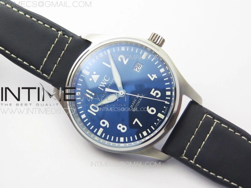 Mark XX IW328203 SS M+F 1:1 Best Edition Blue Dial on Blue Leather Strap MIYOTA 9015