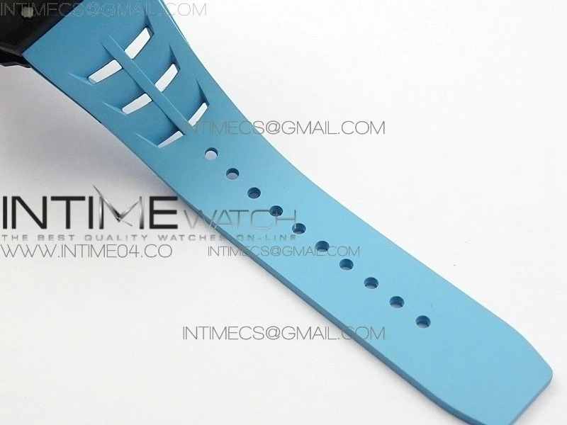 RM011 Carbon Case Chrono KVF 1:1 Best Edition Crystal Skeleton Yellow Dial on Blue Rubber Strap A7750