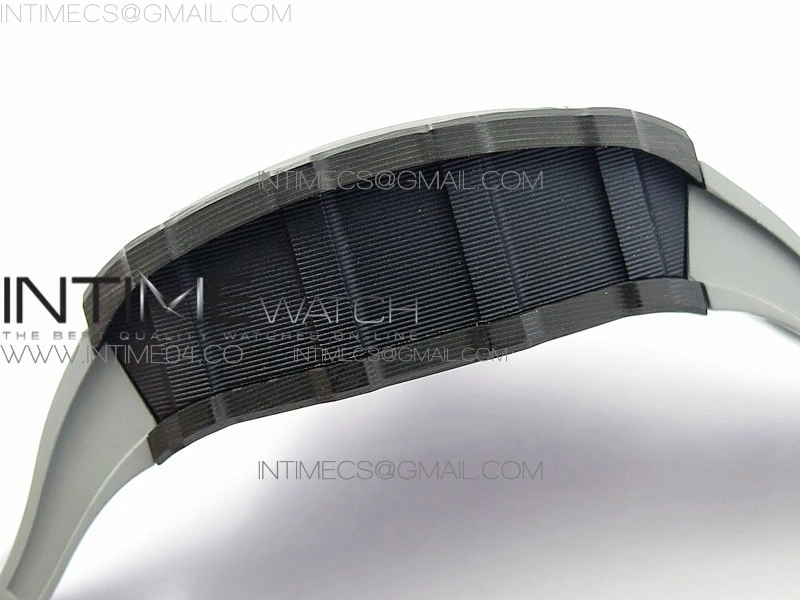 RM011 Carbon Case Chrono KVF 1:1 Best Edition Crystal Skeleton Yellow Dial on Gray Rubber Strap A7750
