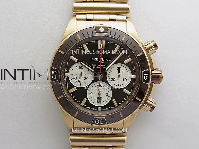 Chronomat B01 44mm RG TF 1:1 Best Edition Brown Dial On RG Bracelet A7750 To Cal.01