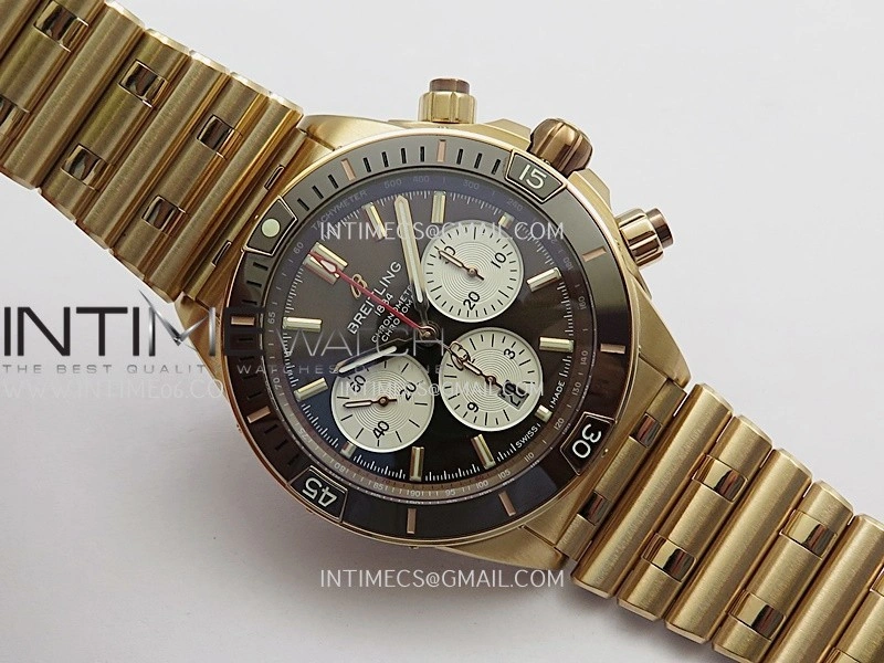 Chronomat B01 44mm RG TF 1:1 Best Edition Brown Dial On RG Bracelet A7750 To Cal.01