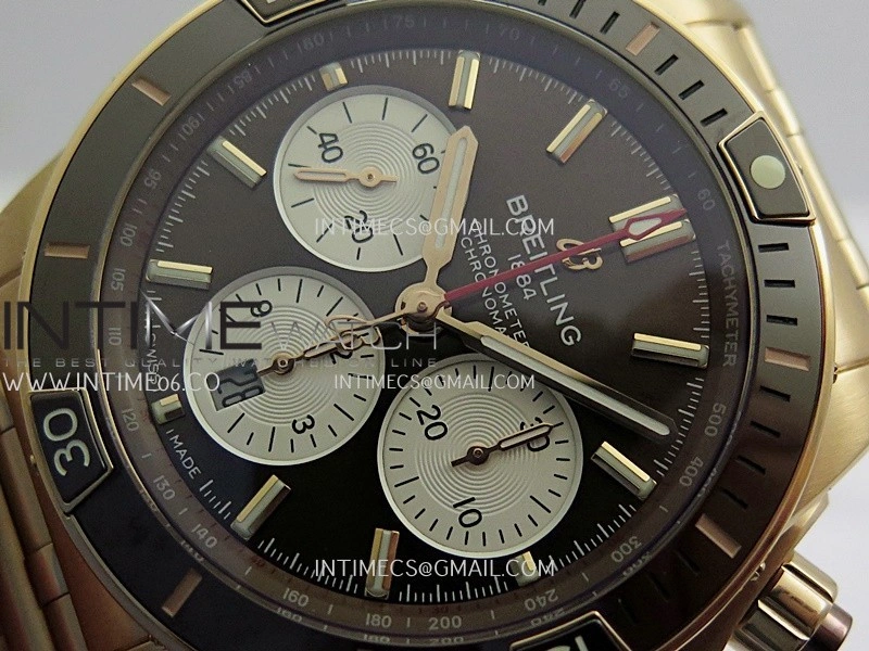 Chronomat B01 44mm RG TF 1:1 Best Edition Brown Dial On RG Bracelet A7750 To Cal.01