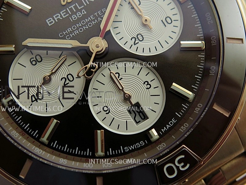 Chronomat B01 44mm RG TF 1:1 Best Edition Brown Dial On RG Bracelet A7750 To Cal.01