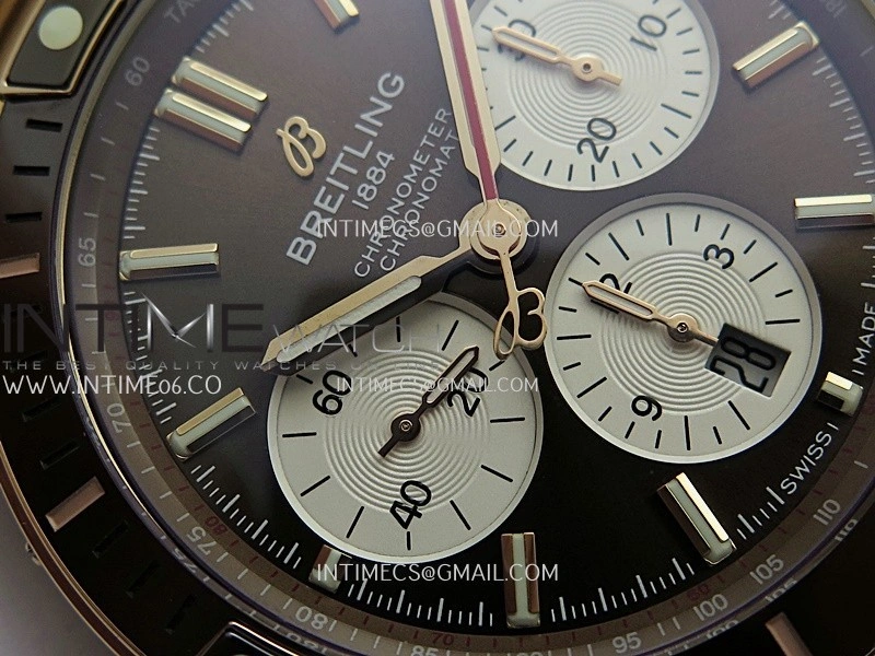 Chronomat B01 44mm RG TF 1:1 Best Edition Brown Dial On RG Bracelet A7750 To Cal.01