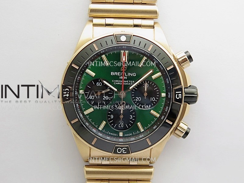 Chronomat B01 44mm RG TF 1:1 Best Edition Green Dial On RG Bracelet A7750 To Cal.01