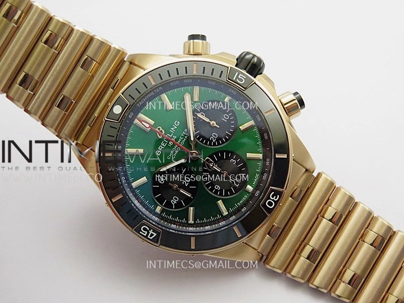 Chronomat B01 44mm RG TF 1:1 Best Edition Green Dial On RG Bracelet A7750 To Cal.01