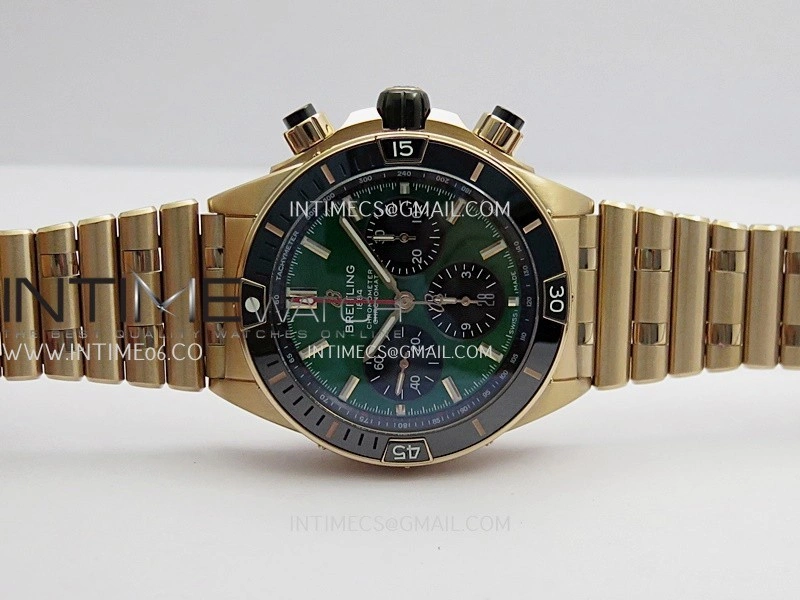 Chronomat B01 44mm RG TF 1:1 Best Edition Green Dial On RG Bracelet A7750 To Cal.01