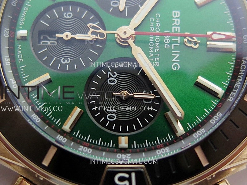 Chronomat B01 44mm RG TF 1:1 Best Edition Green Dial On RG Bracelet A7750 To Cal.01