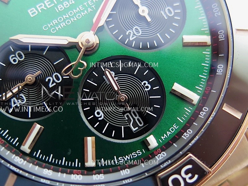 Chronomat B01 44mm RG TF 1:1 Best Edition Green Dial On RG Bracelet A7750 To Cal.01