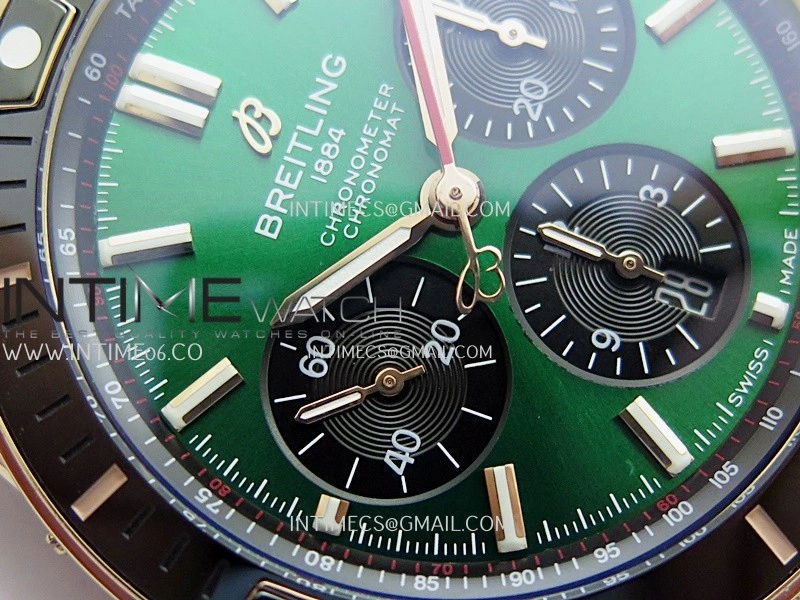 Chronomat B01 44mm RG TF 1:1 Best Edition Green Dial On RG Bracelet A7750 To Cal.01