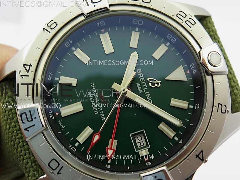 Avenger Chronometer 42mm GMT SS BLSF 1:1 Best Version Green Dial On Green Nylon Strap A2836