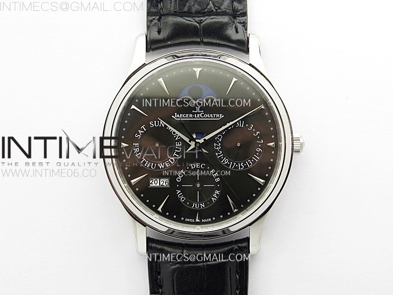 Master Ultra Thin Perpetual Calendar SS J Factory Best Edition Gray Dial on Black Leather Strap A868