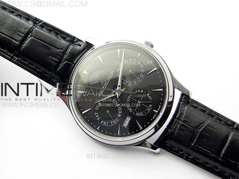 Master Ultra Thin Perpetual Calendar SS J Factory Best Edition Gray Dial on Black Leather Strap A868