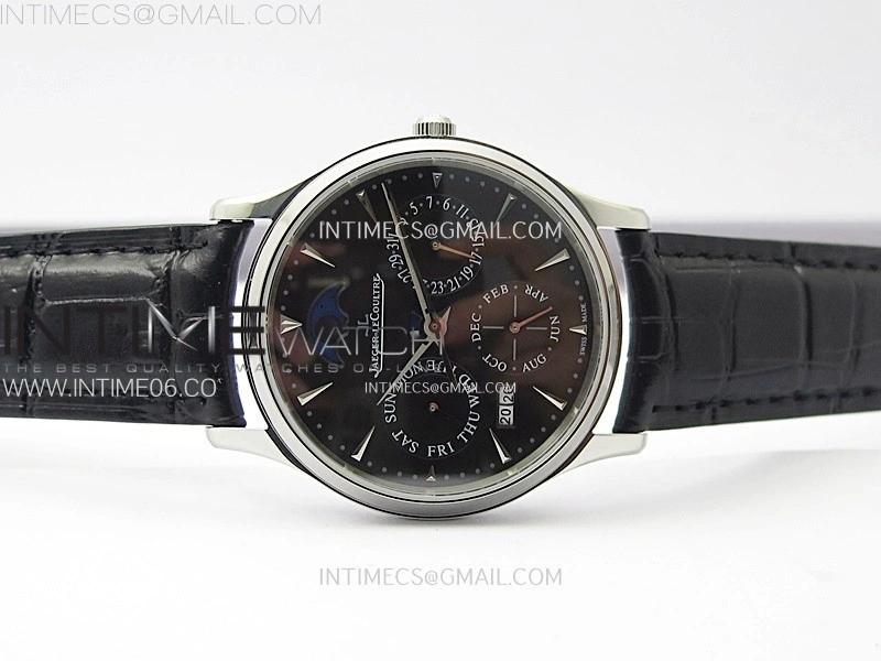 Master Ultra Thin Perpetual Calendar SS J Factory Best Edition Gray Dial on Black Leather Strap A868