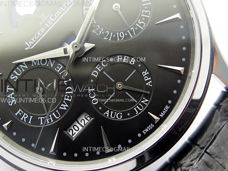 Master Ultra Thin Perpetual Calendar SS J Factory Best Edition Gray Dial on Black Leather Strap A868