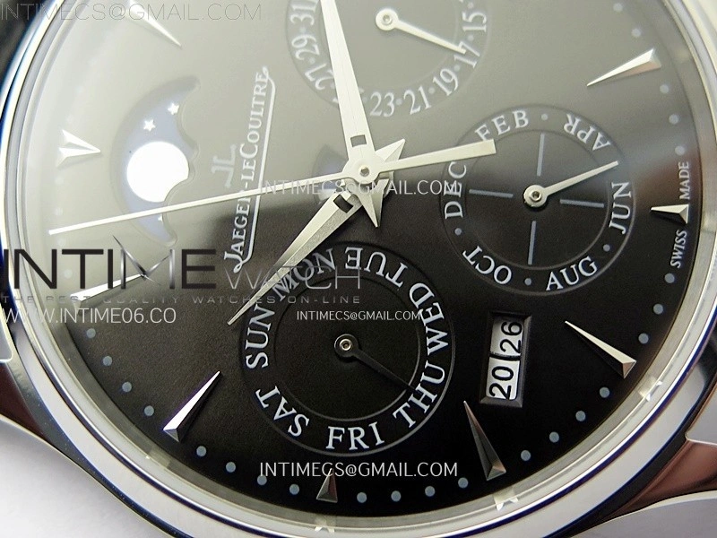 Master Ultra Thin Perpetual Calendar SS J Factory Best Edition Gray Dial on Black Leather Strap A868