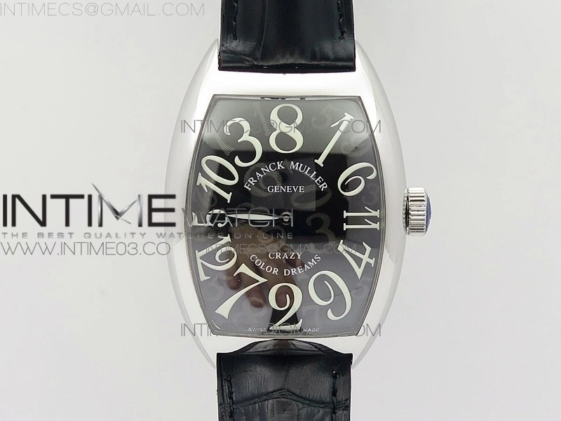 Crazy Hours Real Jumping Hour SS ABF Black Dial White Markers on Black Leather Strap A23J