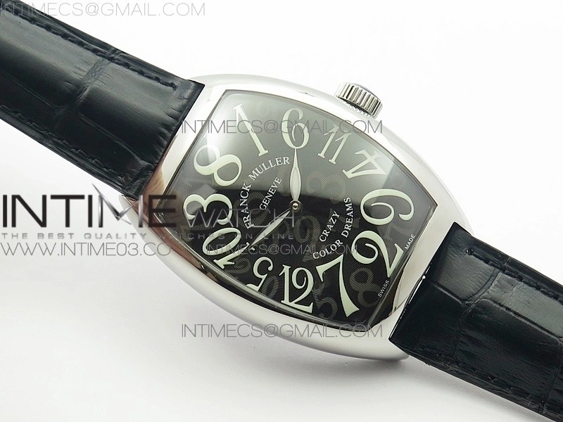 Crazy Hours Real Jumping Hour SS ABF Black Dial White Markers on Black Leather Strap A23J
