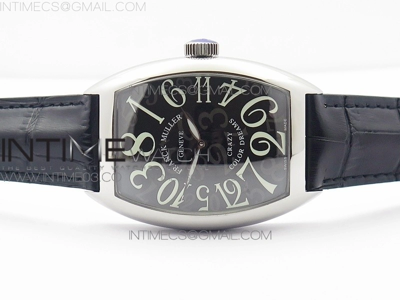 Crazy Hours Real Jumping Hour SS ABF Black Dial White Markers on Black Leather Strap A23J