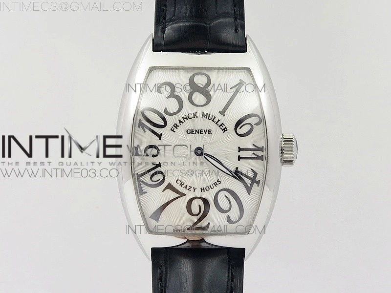 Crazy Hours Real Jumping Hour SS ABF White Dial Black Markers on Black Leather Strap A23J