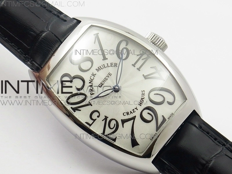 Crazy Hours Real Jumping Hour SS ABF White Dial Black Markers on Black Leather Strap A23J
