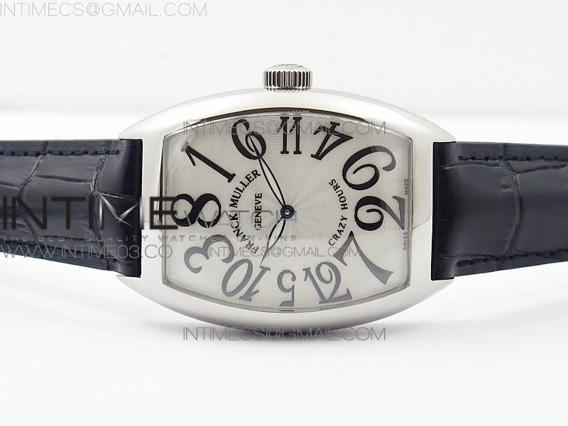 Crazy Hours Real Jumping Hour SS ABF White Dial Black Markers on Black Leather Strap A23J