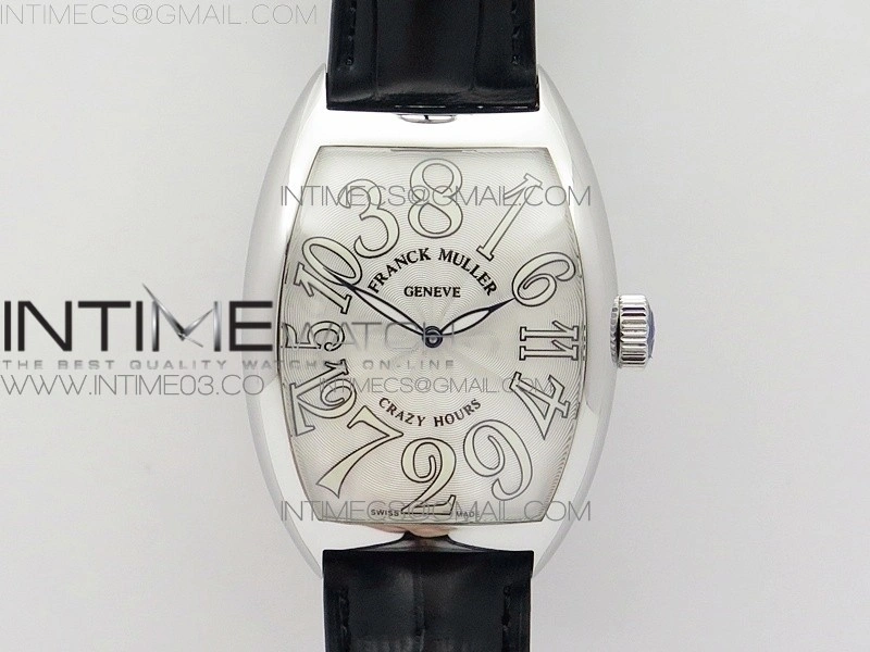 Crazy Hours Real Jumping Hour SS ABF White Dial White Markers on Black Leather Strap A23J