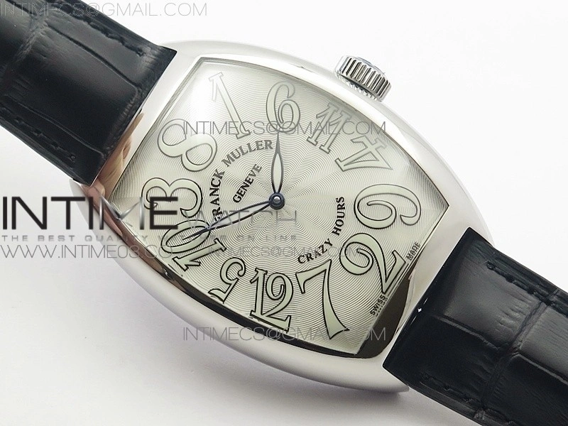 Crazy Hours Real Jumping Hour SS ABF White Dial White Markers on Black Leather Strap A23J