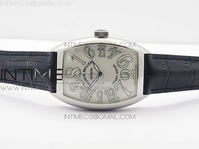 Crazy Hours Real Jumping Hour SS ABF White Dial White Markers on Black Leather Strap A23J