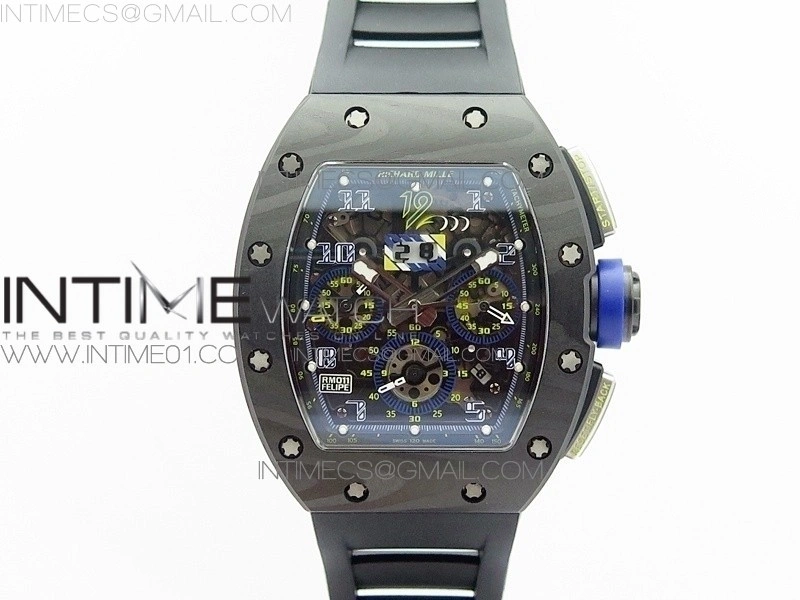 RM011 SS Felipe Massa 10th Anniversary KVF 1:1 Best Edition Crystal Skeleton Dial Blue on Black Rubber Strap A7750
